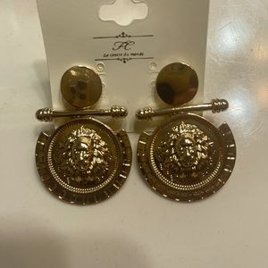 Gold Lion Head Earings
